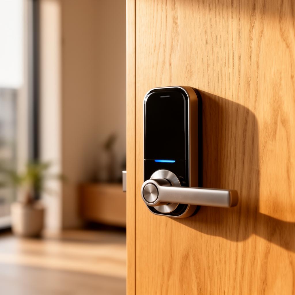 Modern smart lock on the door of a short-term rental property